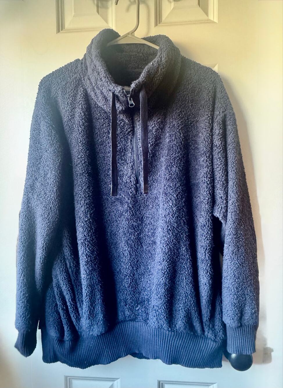 Member’s Mark Slate Blue Sherpa 1/4 Zip Pullover Fleece Large Cozy Fuzzy